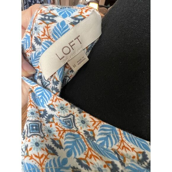 Loft Long Sleeve Blue Orange Gold Thread Tie Neckline Peasant Blouse Size M - Picture 4 of 6